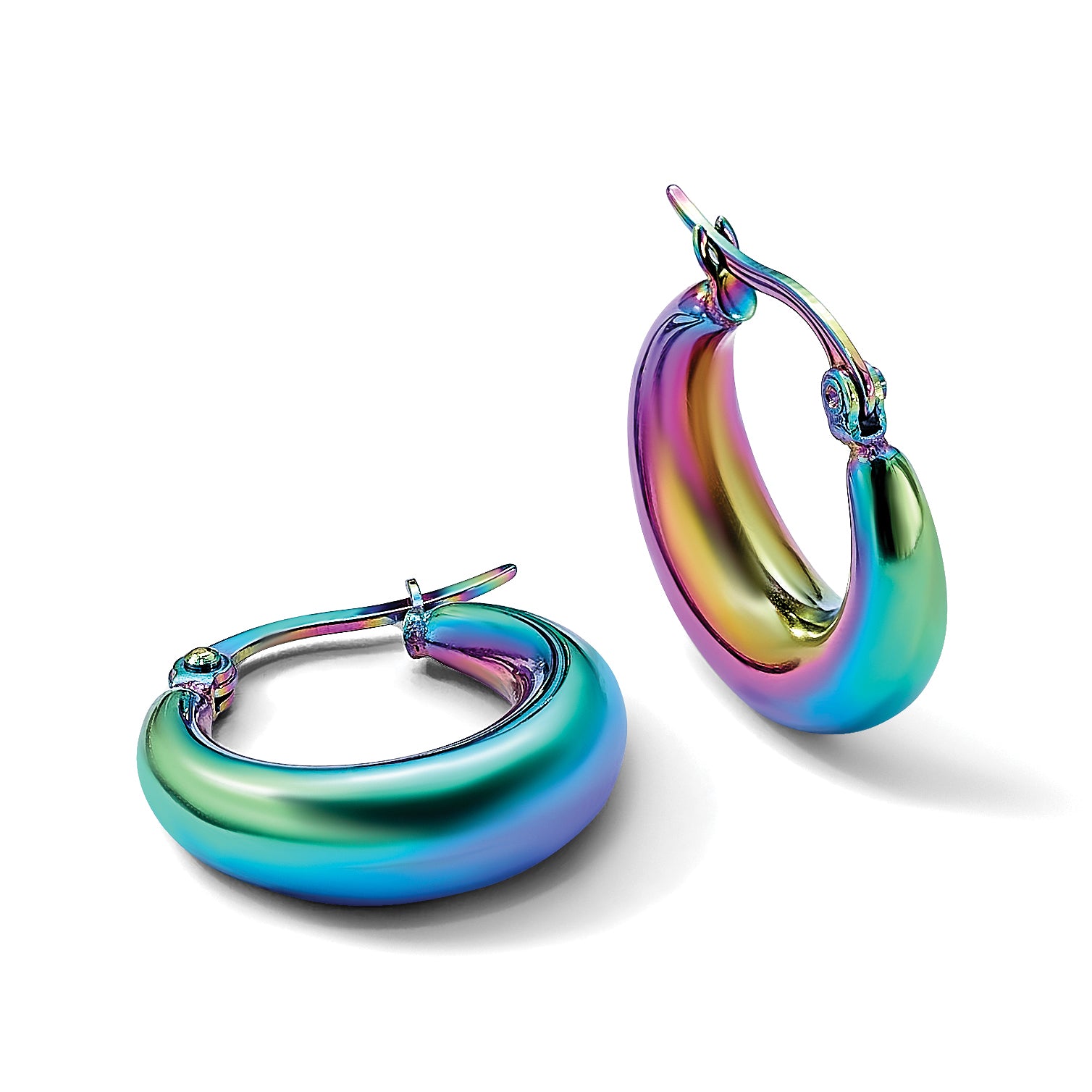 Stainless Steel Multi-Color Polished Hoop Earrings for Women