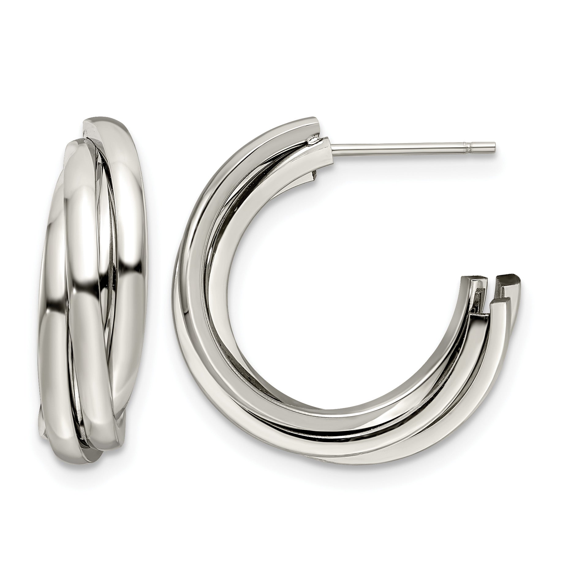 Stainless Steel Polished C-Hoop Earrings for Women