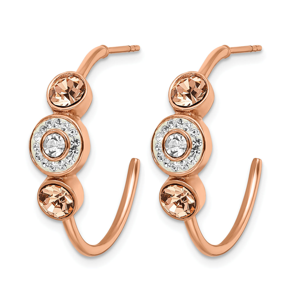 Stainless Steel Rose Gold-Tone Polished Multi-color Lab-Created Crystal C-Hoop Earrings for Women