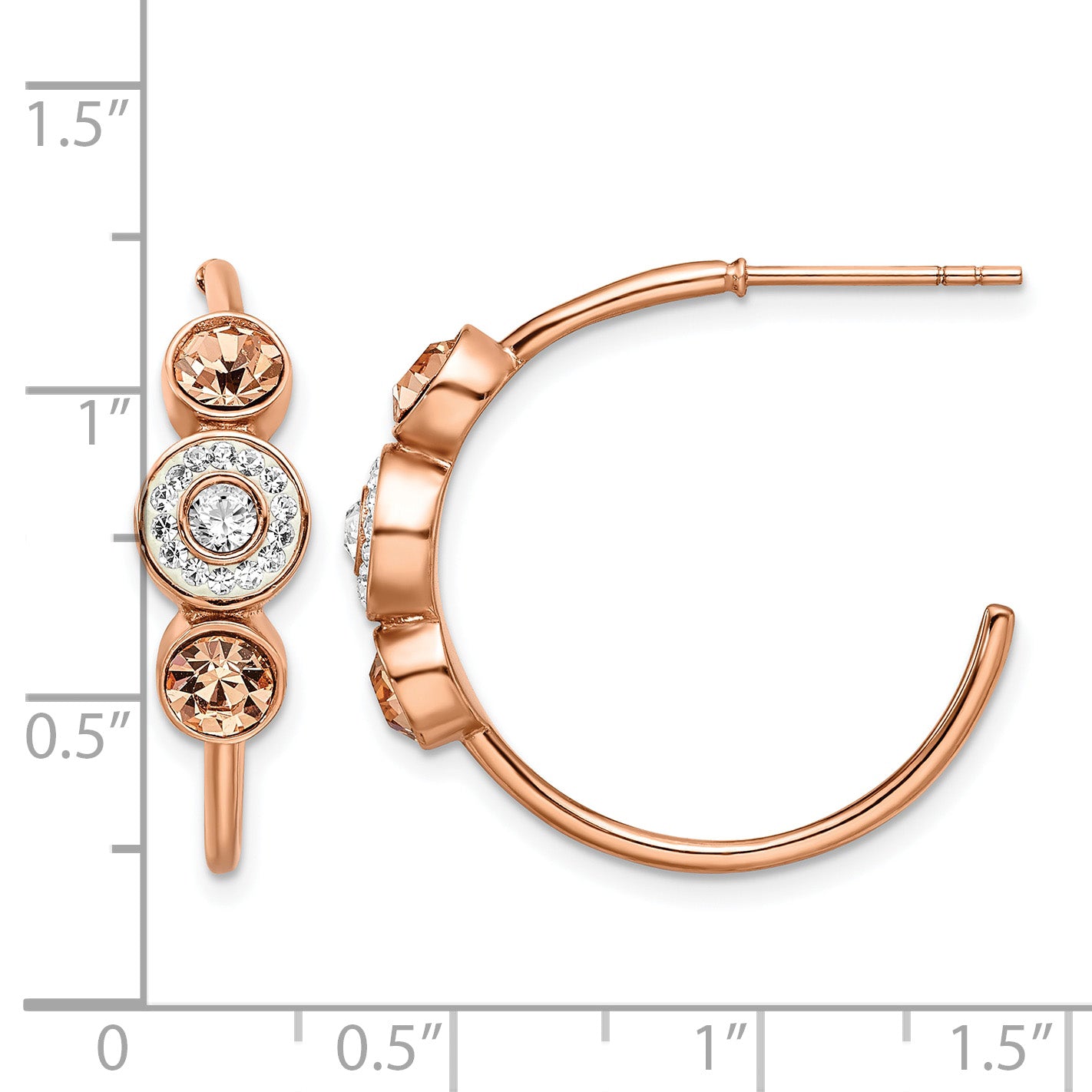 Stainless Steel Rose Gold-Tone Polished Multi-color Lab-Created Crystal C-Hoop Earrings for Women