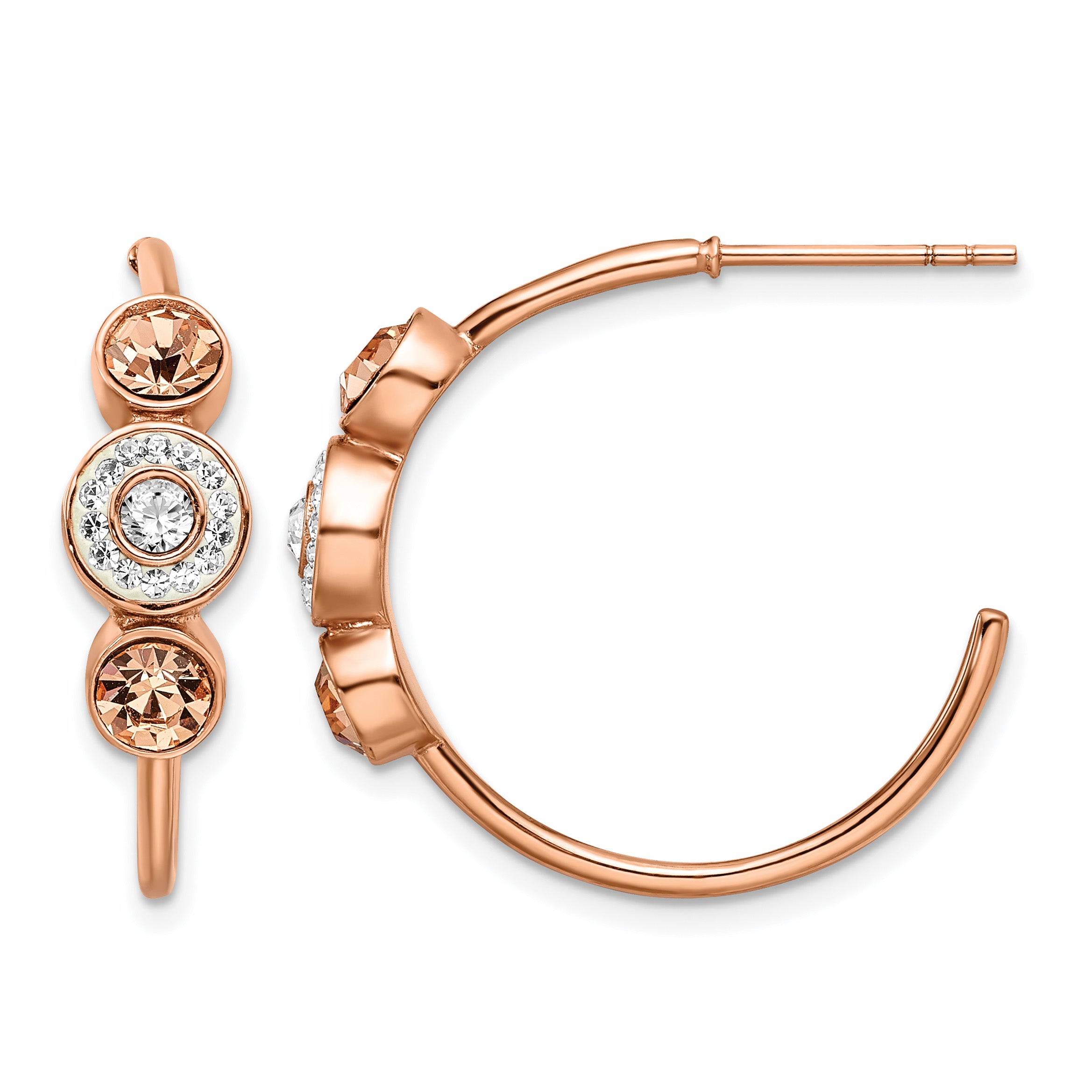 Stainless Steel Rose Gold-Tone Polished Multi-color Lab-Created Crystal C-Hoop Earrings for Women Main image