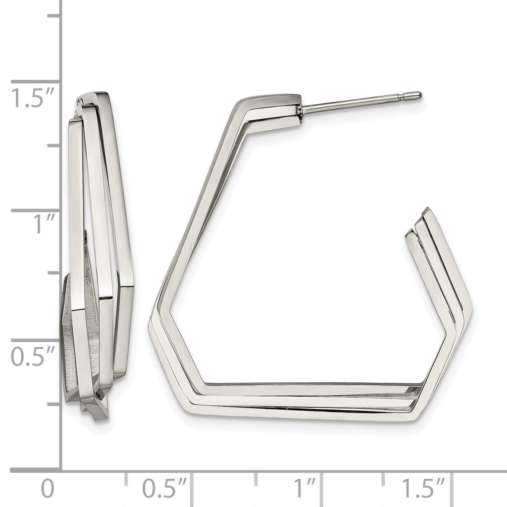 Stainless Steel Polished Geometric J-Hoop Earrings for Women