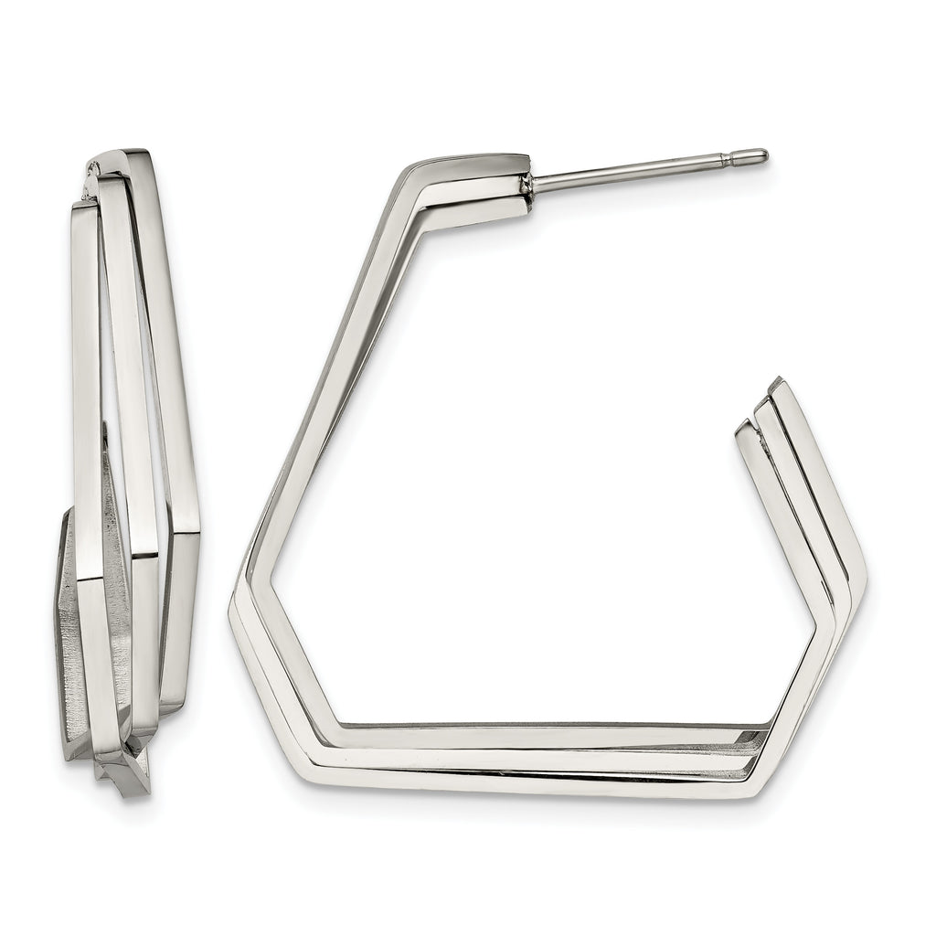 Stainless Steel Polished Geometric J-Hoop Earrings for Women