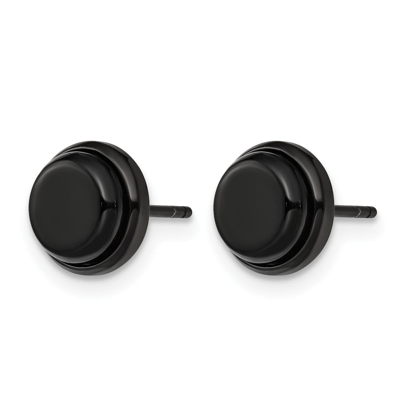 Stainless Steel Black Polished Button Earrings