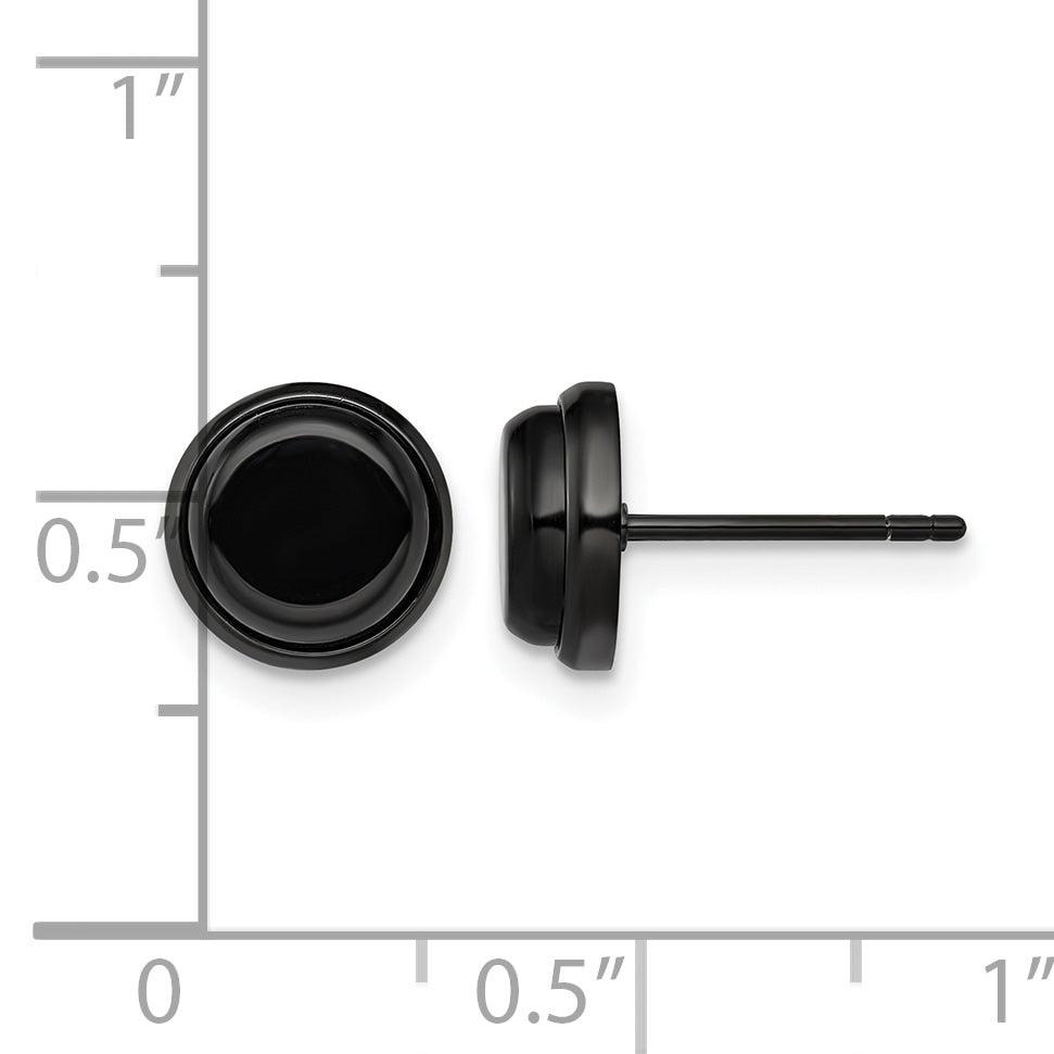 Stainless Steel Black Polished Button Earrings