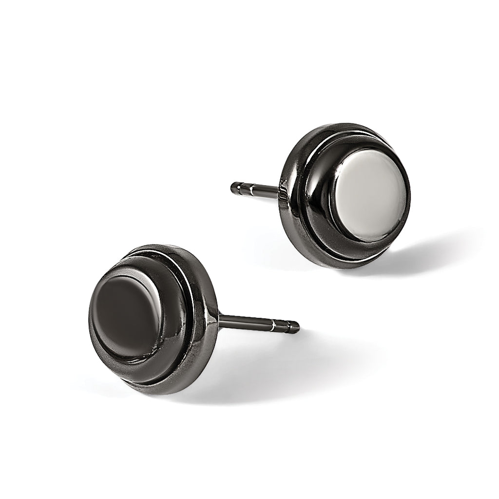 Stainless Steel Black Polished Button Earrings