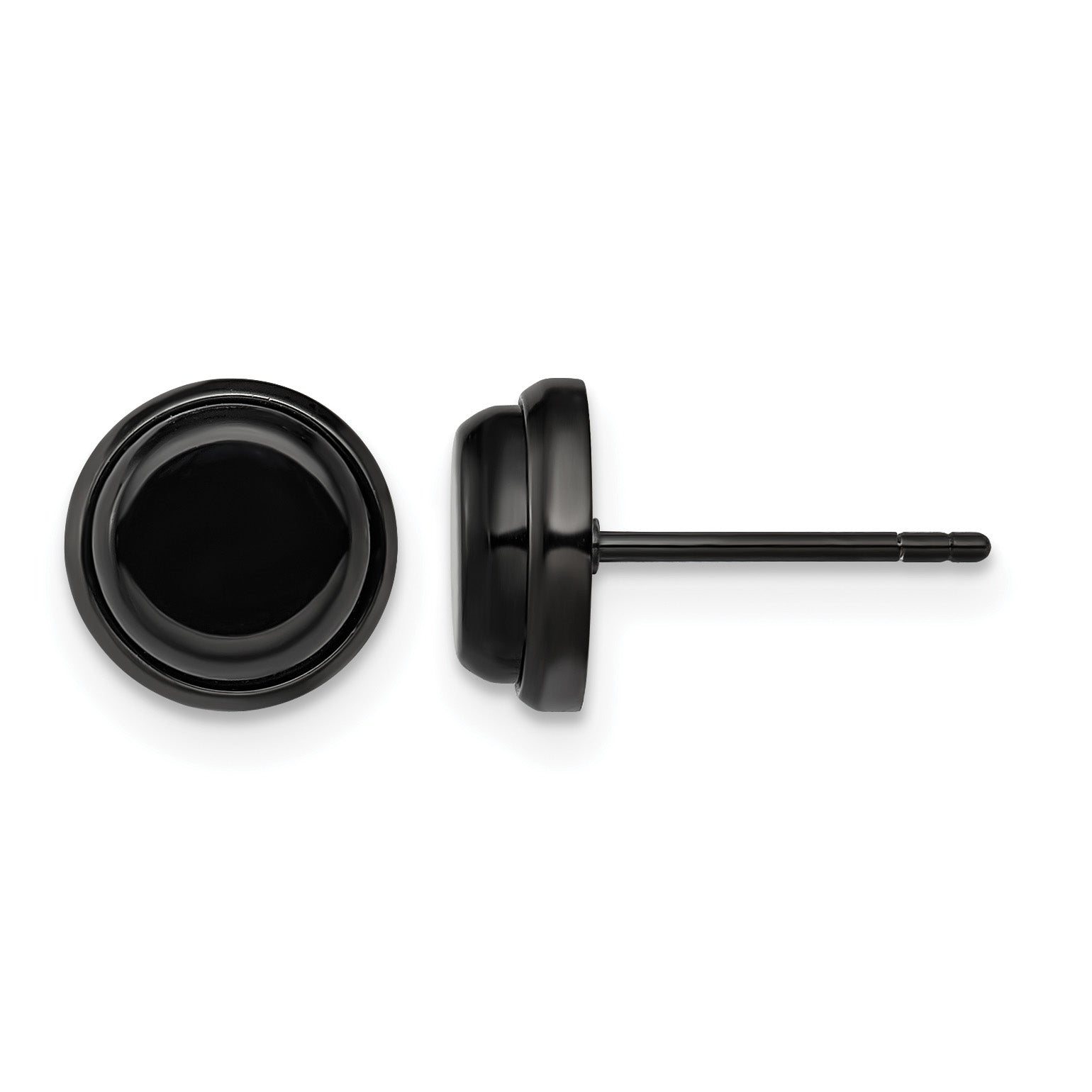 Stainless Steel Black Polished Button Earrings Main image