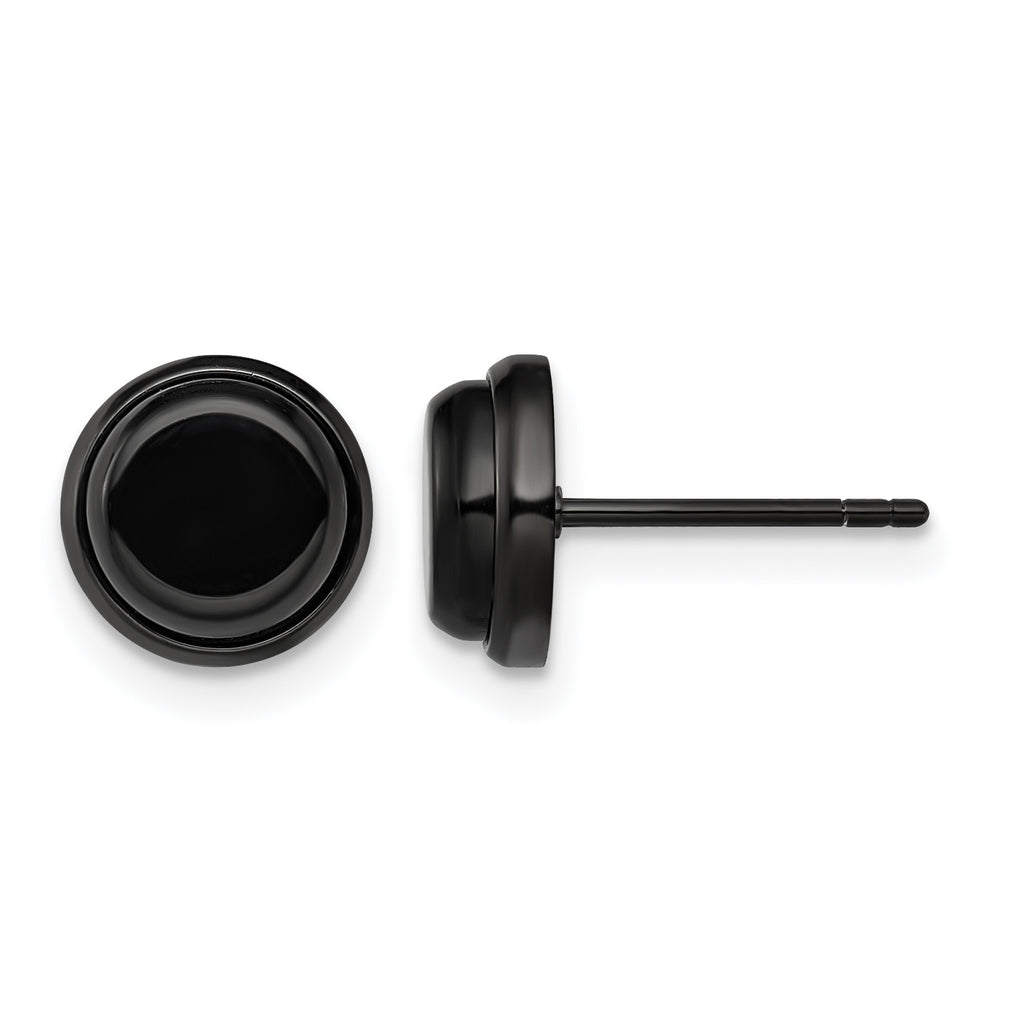 Stainless Steel Black Polished Button Earrings