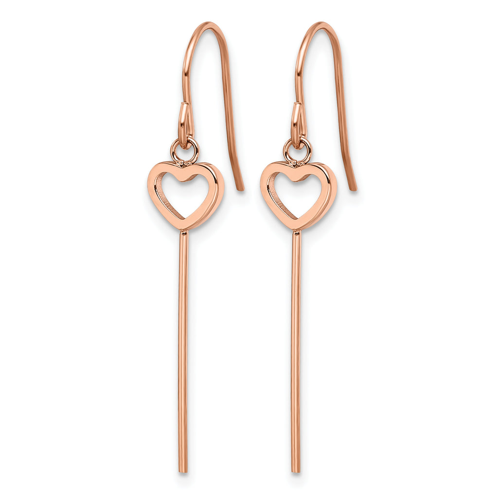 Stainless Steel Rose Gold-Tone Polished Heart Drop Dangle Earrings for Women