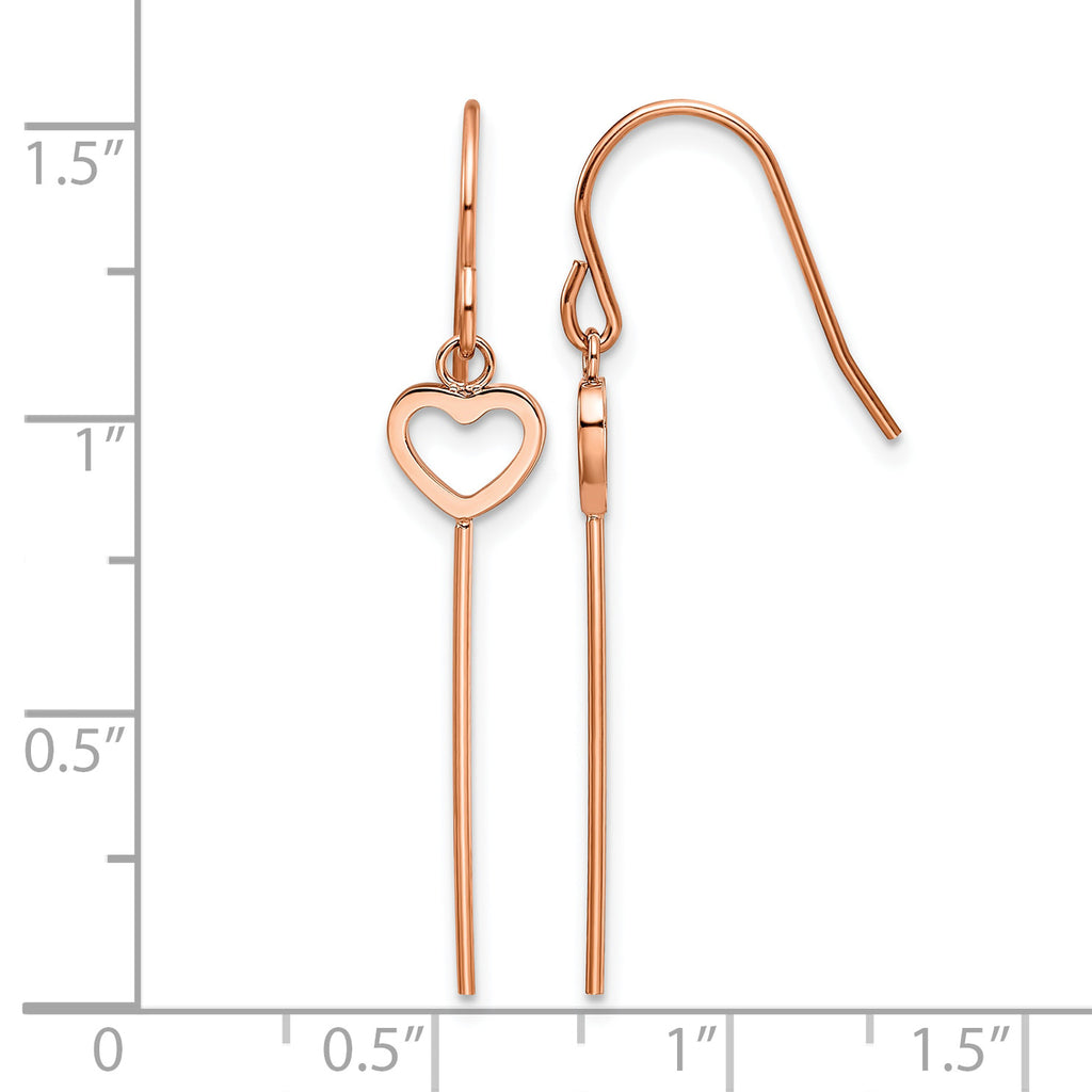 Stainless Steel Rose Gold-Tone Polished Heart Drop Dangle Earrings for Women