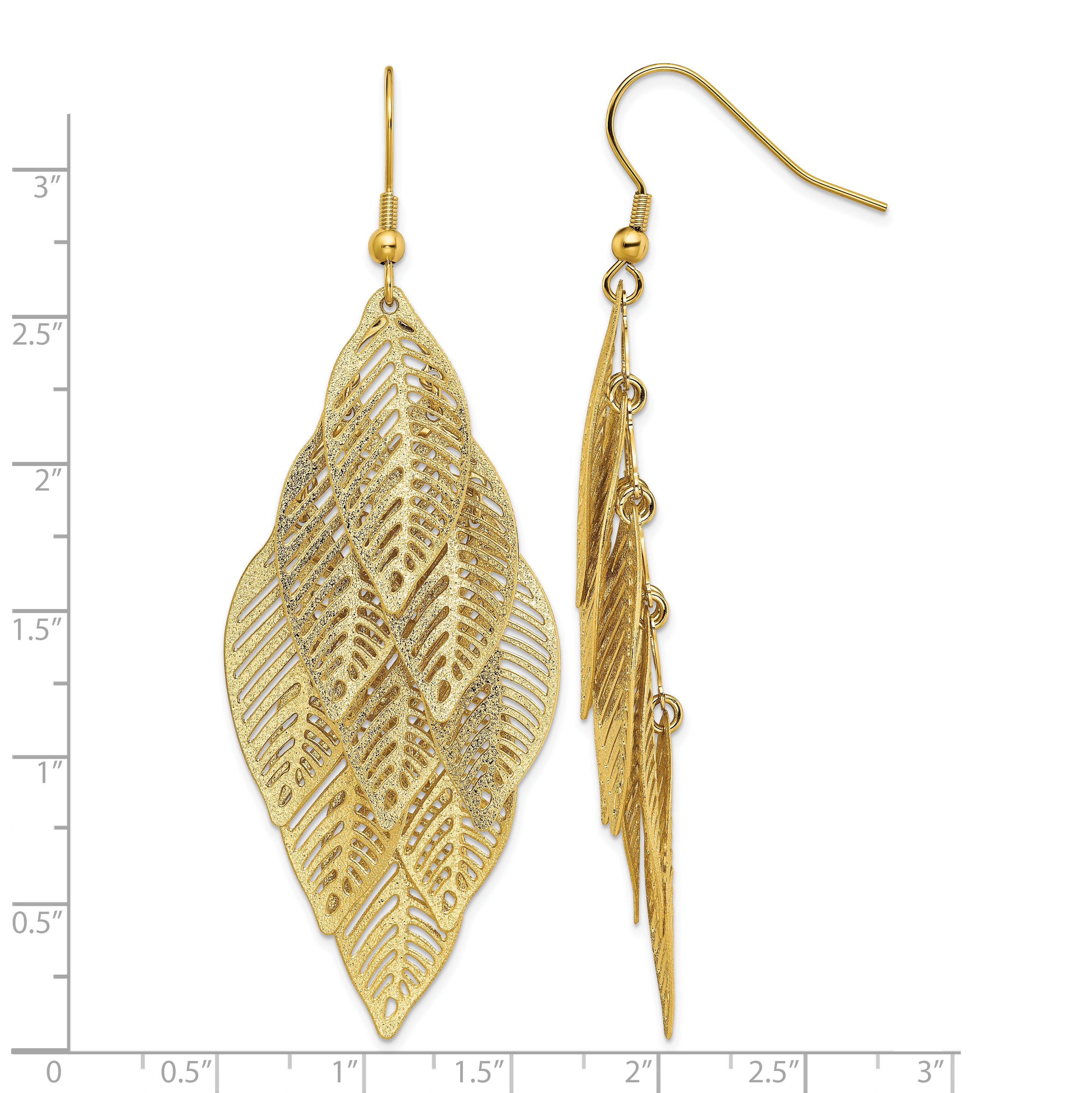 Stainless Steel Ion-Plated Polished Textured Drop Dangle Earrings for Women