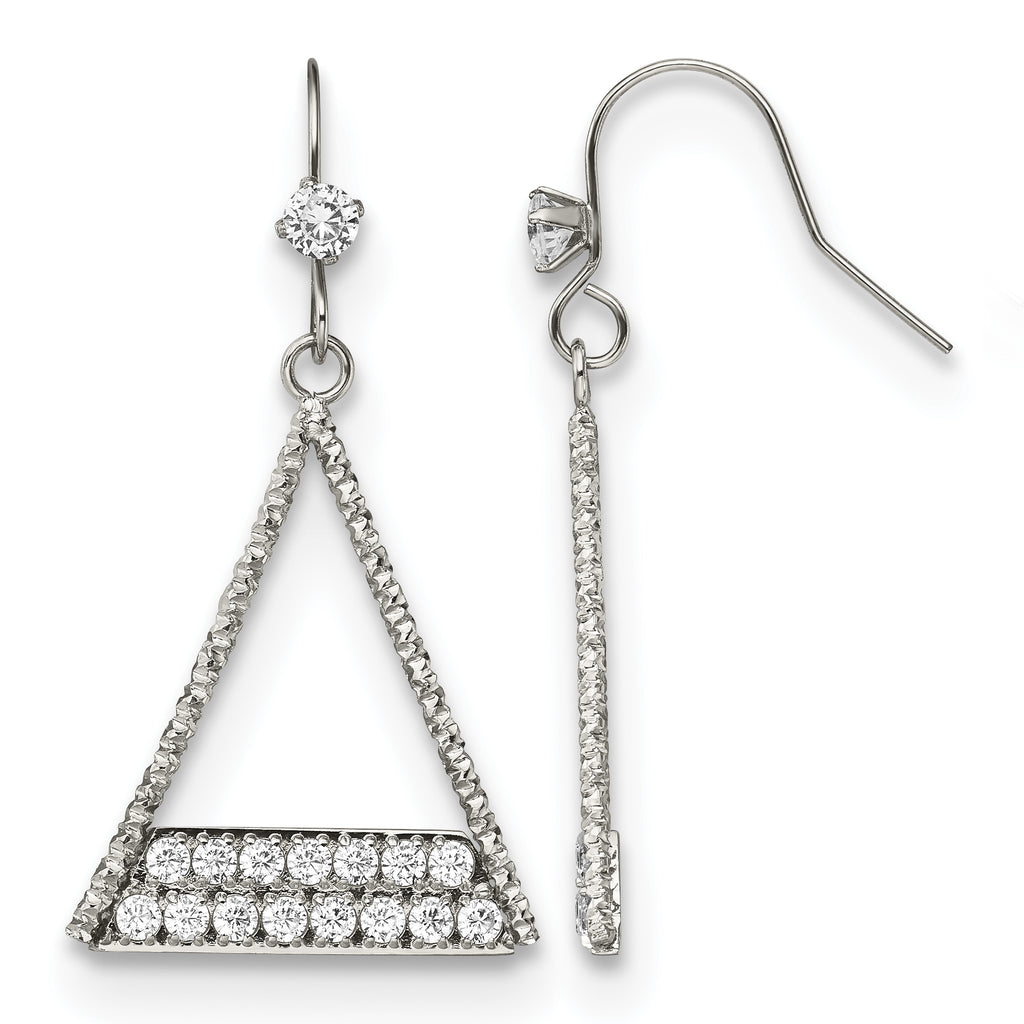 Stainless Steel Polished Cubic Zirconia Drop Dangle Earrings for Women
