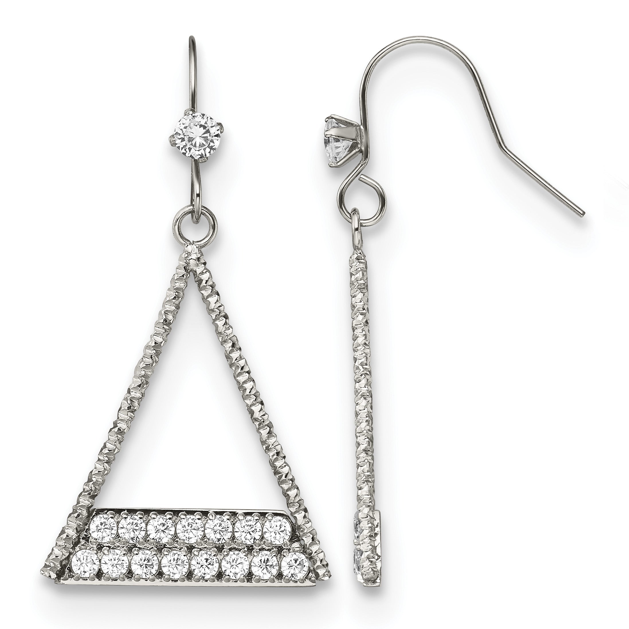 Stainless Steel Polished Cubic Zirconia Drop Dangle Earrings for Women