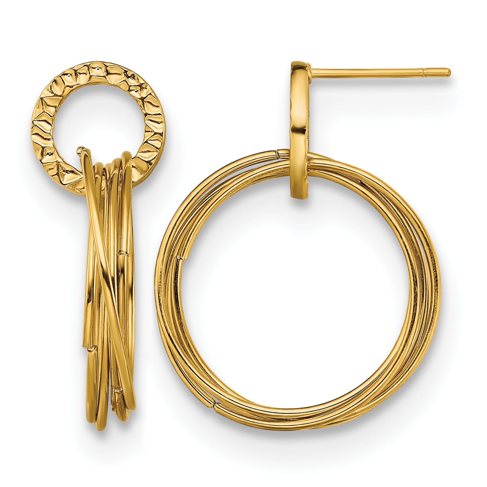 Stainless Steel Gold-Tone Polished Textured Drop Dangle Earrings for Women Main image