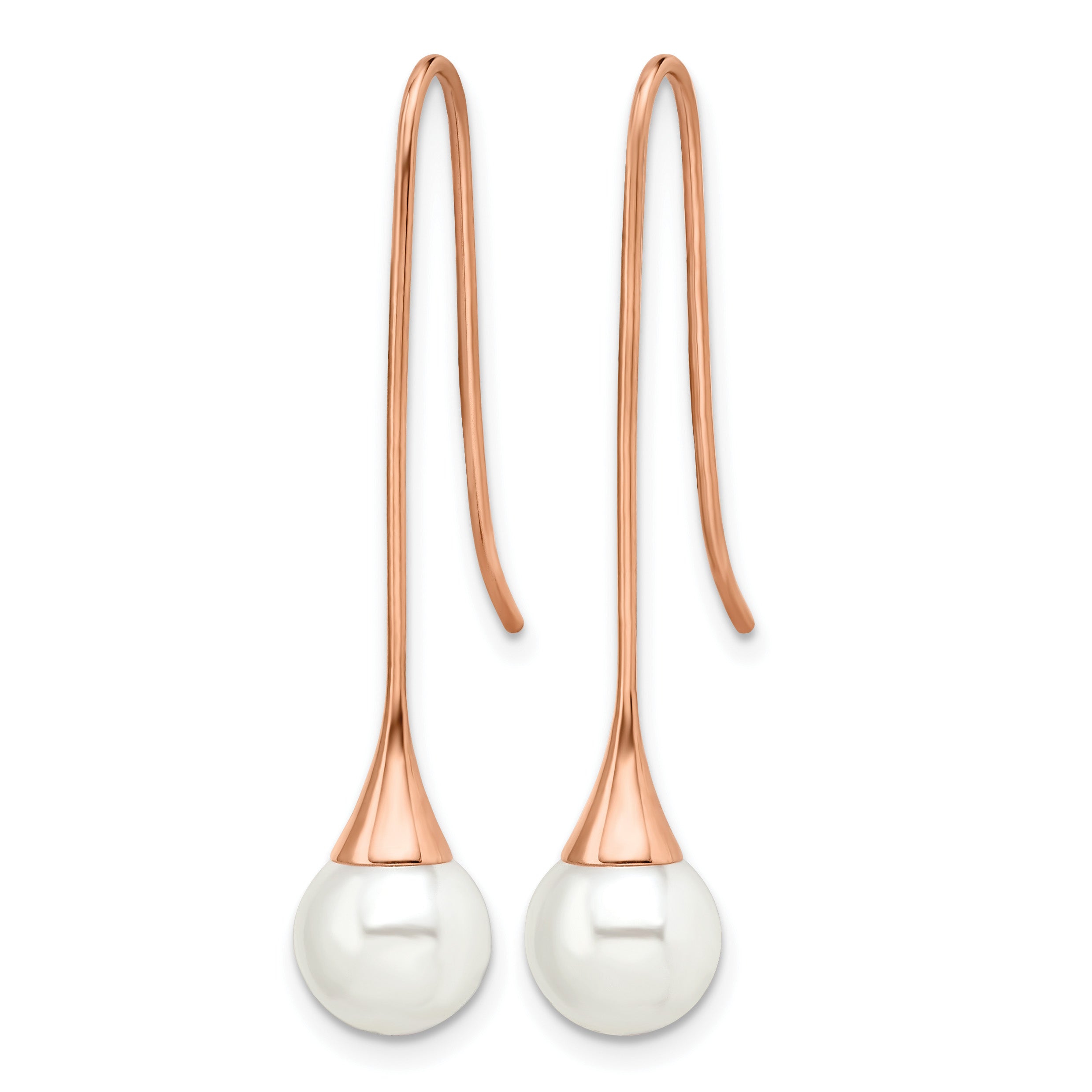 Stainless Steel Rose Gold-Tone Polished Pear Simulated Pearl Drop Dangle Earrings for Women Secondary image