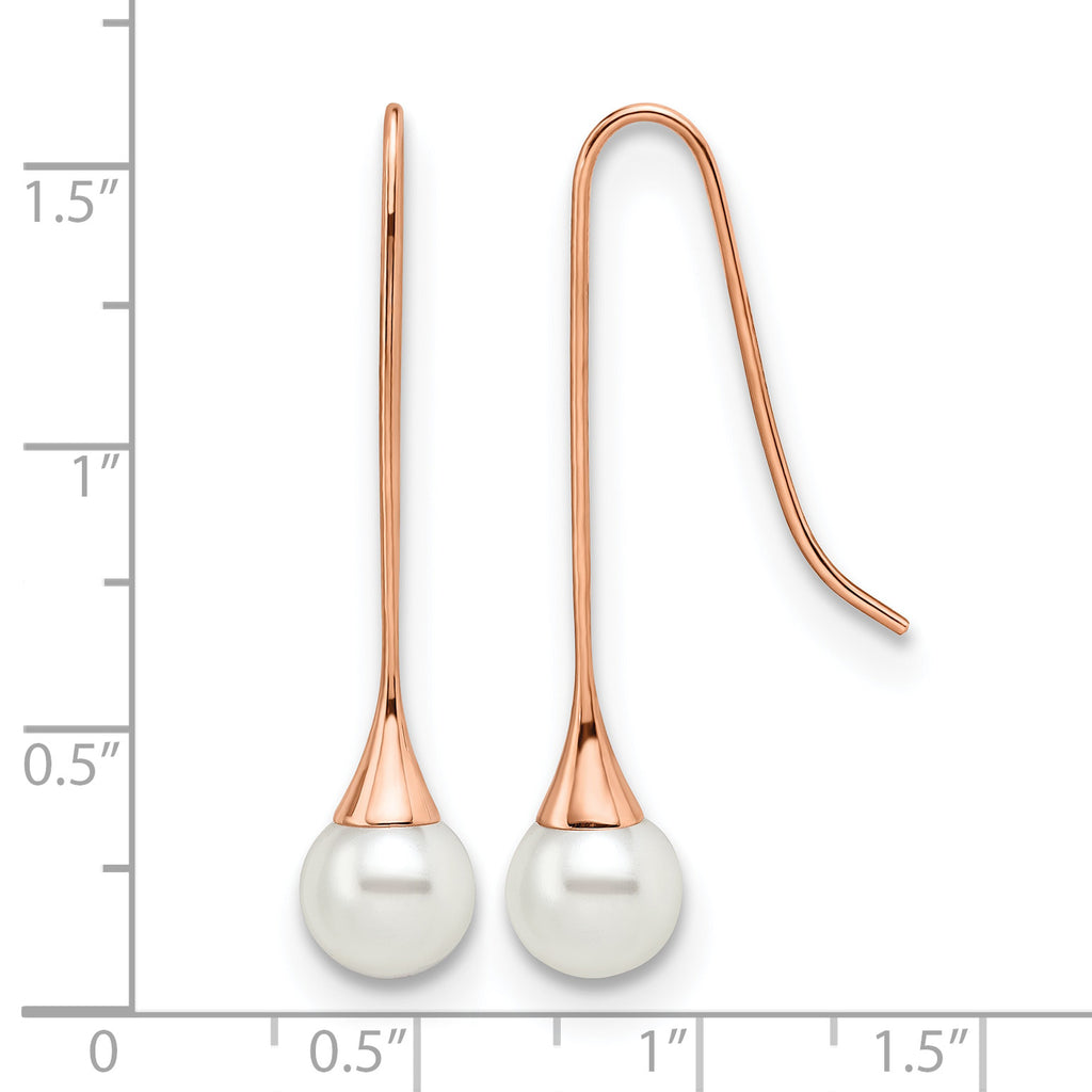 Stainless Steel Rose Gold-Tone Polished Pear Simulated Pearl Drop Dangle Earrings for Women
