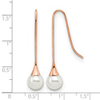 Stainless Steel Rose Gold-Tone Polished Pear Simulated Pearl Drop Dangle Earrings for Women
