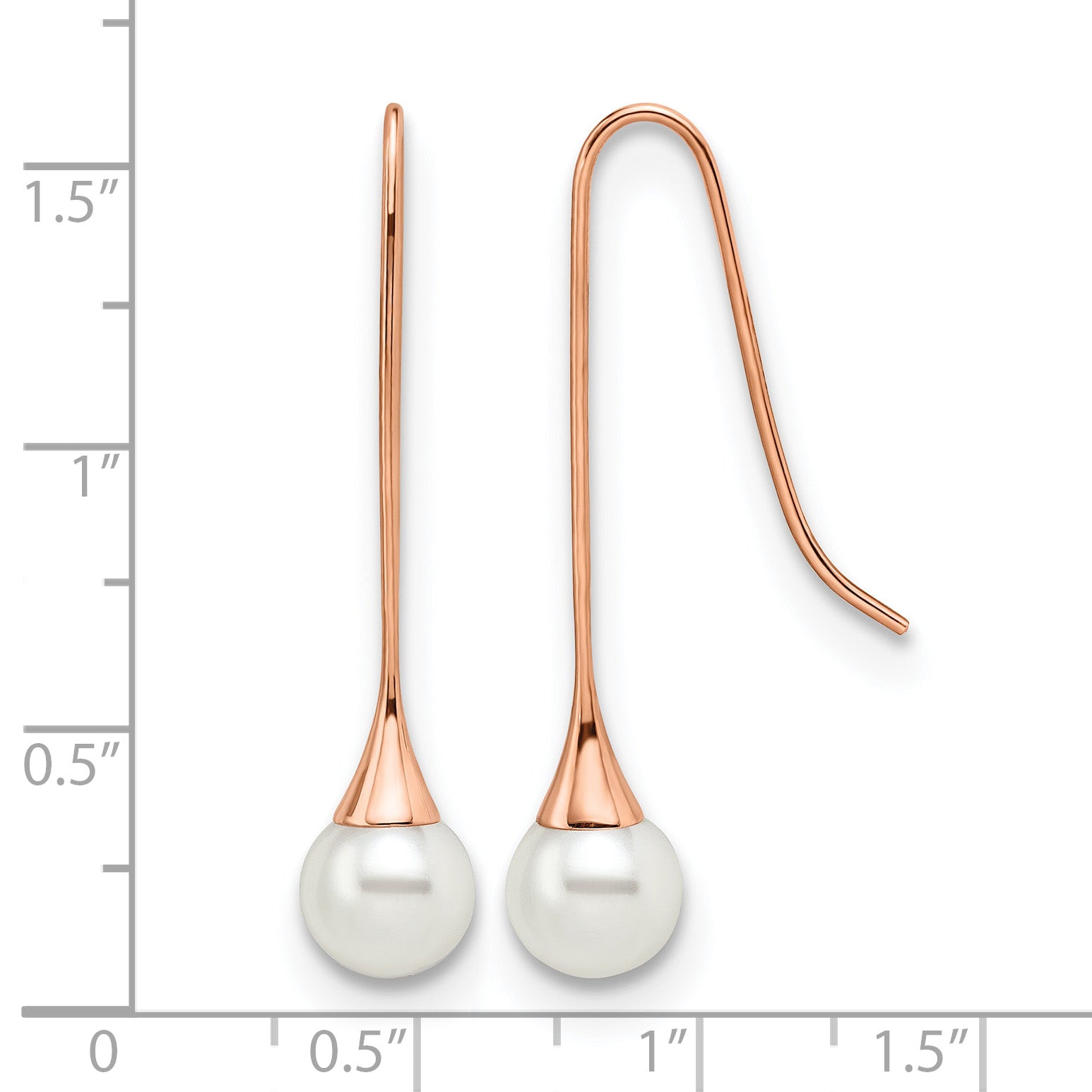 Stainless Steel Rose Gold-Tone Polished Pear Simulated Pearl Drop Dangle Earrings for Women