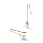 Stainless Steel Rose Gold-Tone Polished Pear Simulated Pearl Drop Dangle Earrings for Women