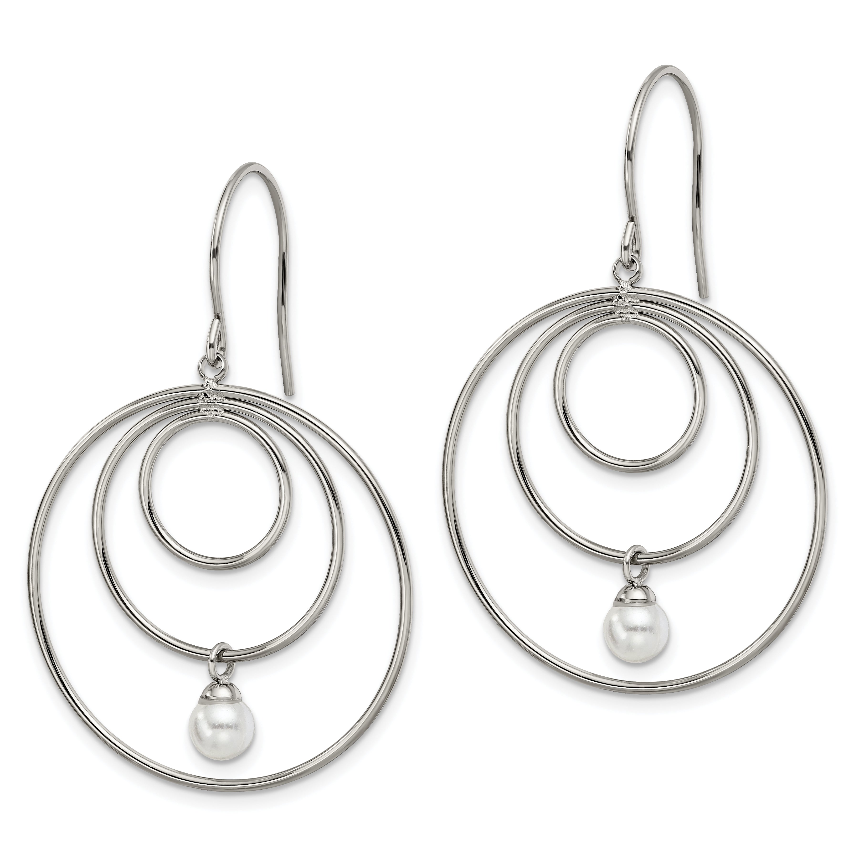 Chisel Stainless Steel Polished with Simulated Pearl Dangle Shepherd Hook Earrings Secondary image