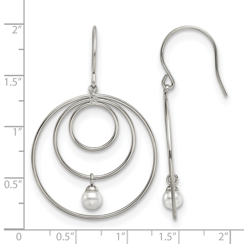 Stainless Steel Polished Pear Simulated Pearl Drop Dangle Earrings for Women