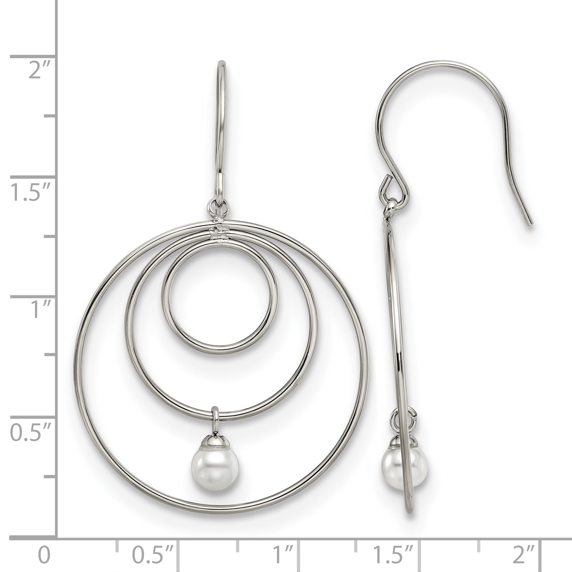 Stainless Steel Polished Pear Simulated Pearl Drop Dangle Earrings for Women