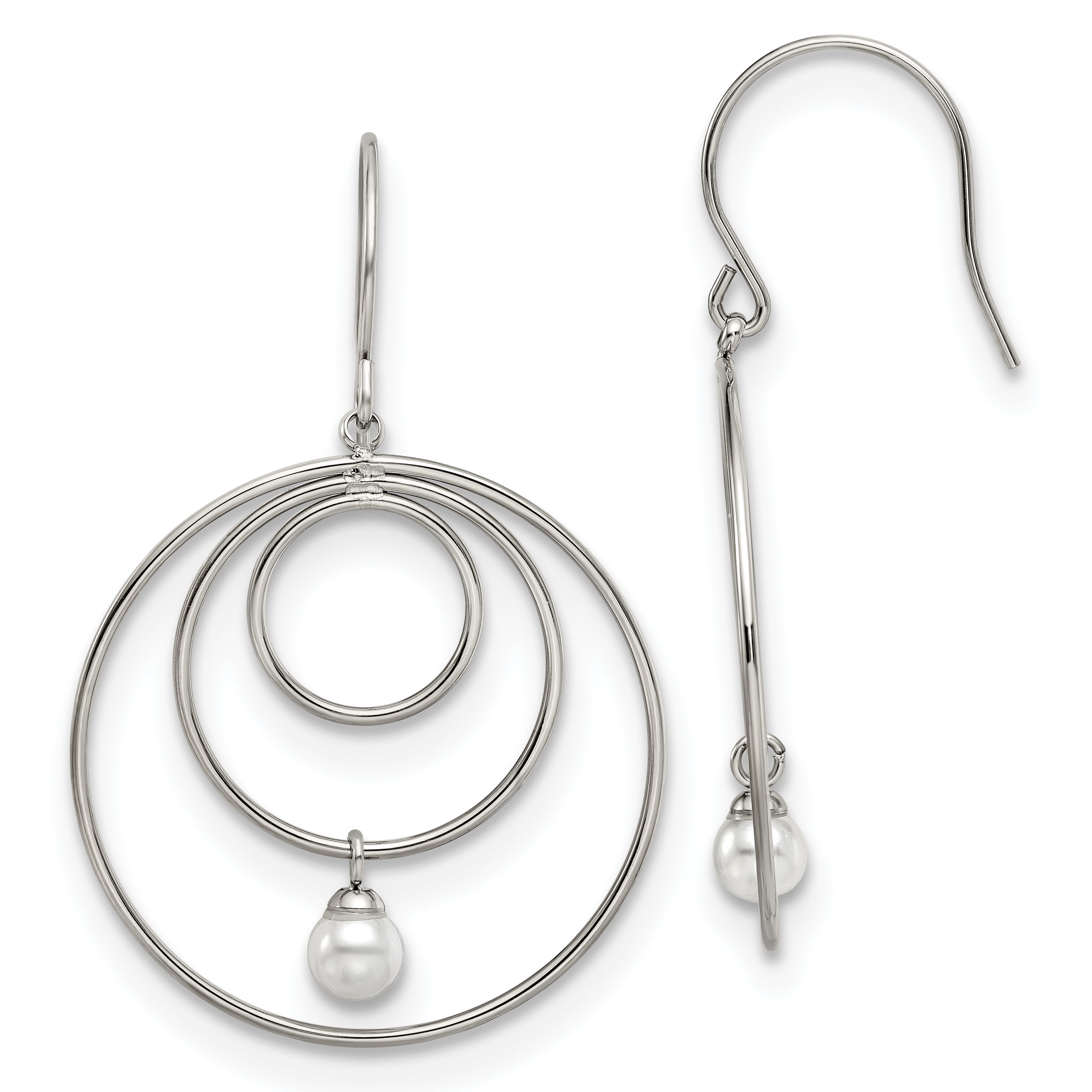 Chisel Stainless Steel Polished with Simulated Pearl Dangle Shepherd Hook Earrings Main image