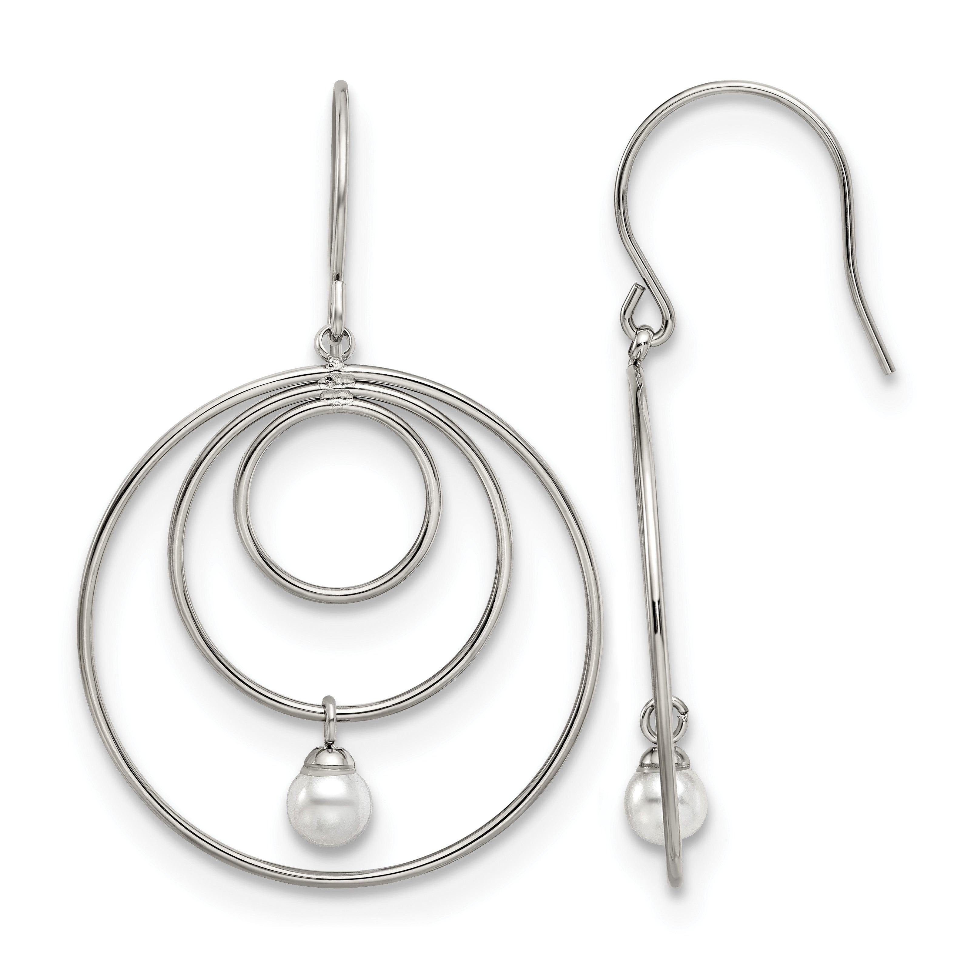Stainless Steel Polished Pear Simulated Pearl Drop Dangle Earrings for Women Main image
