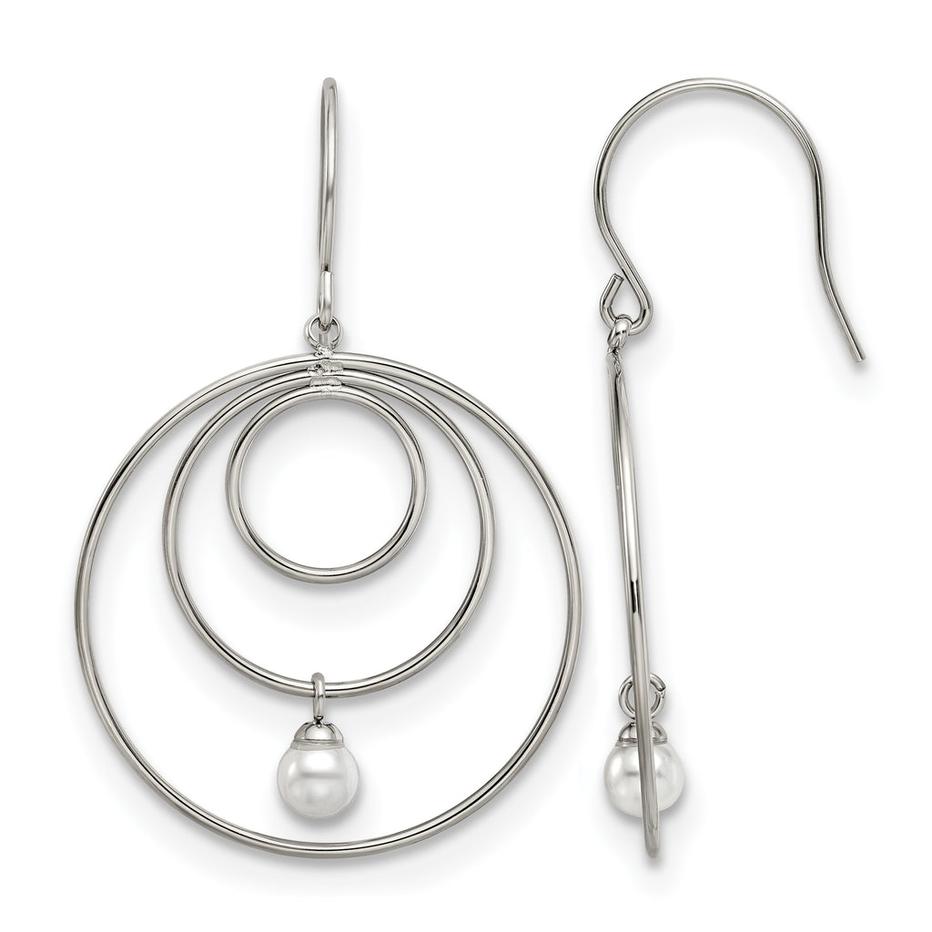 Stainless Steel Polished Pear Simulated Pearl Drop Dangle Earrings for Women
