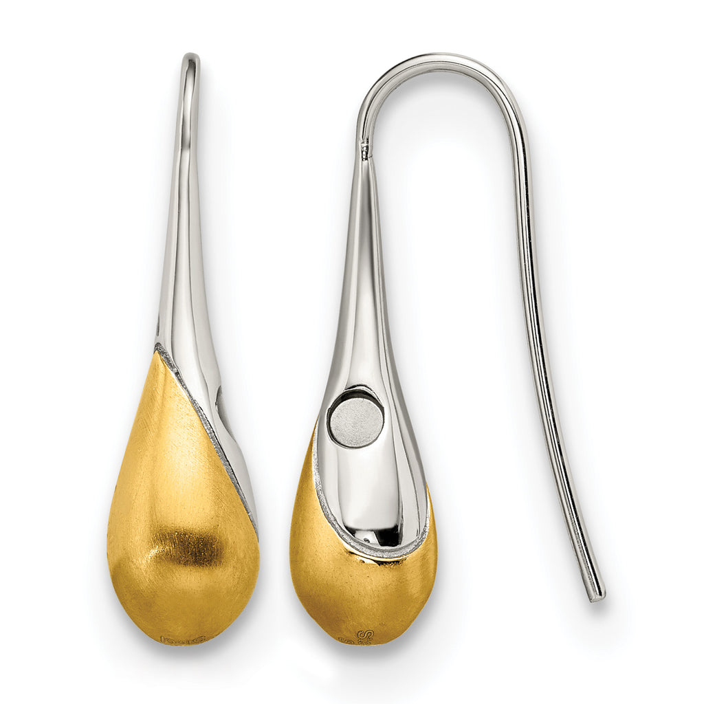 Stainless Steel Brushed & Polished Yellow IP Magnetic Shepherd Hook Earring