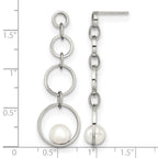 Stainless Steel Polished Pear Simulated Pearl Drop Dangle Earrings for Women