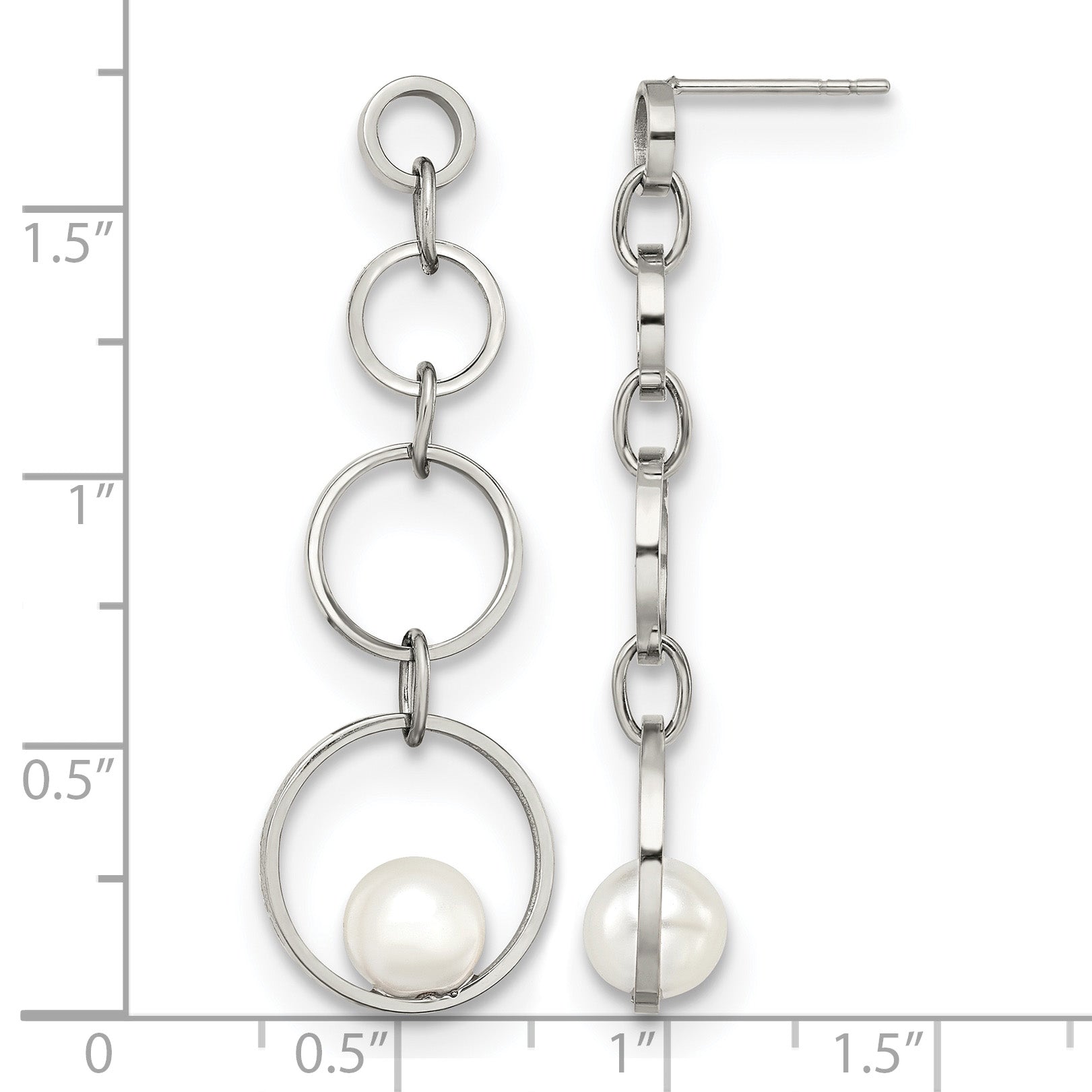 Stainless Steel Polished Pear Simulated Pearl Drop Dangle Earrings for Women