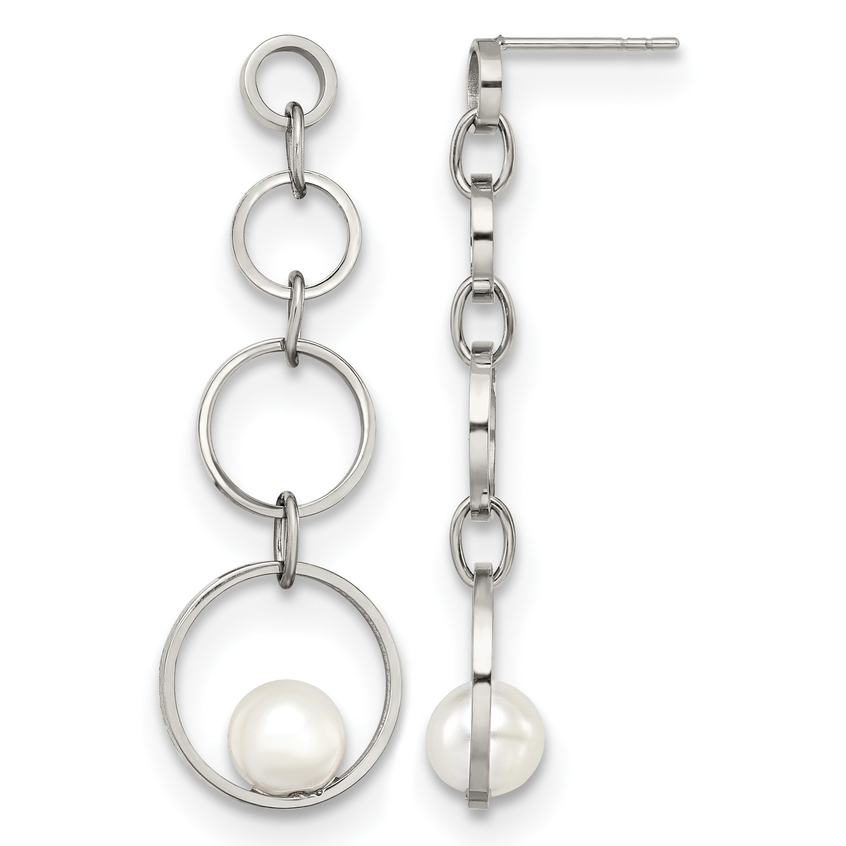 Stainless Steel Polished Pear Simulated Pearl Drop Dangle Earrings for Women Main image