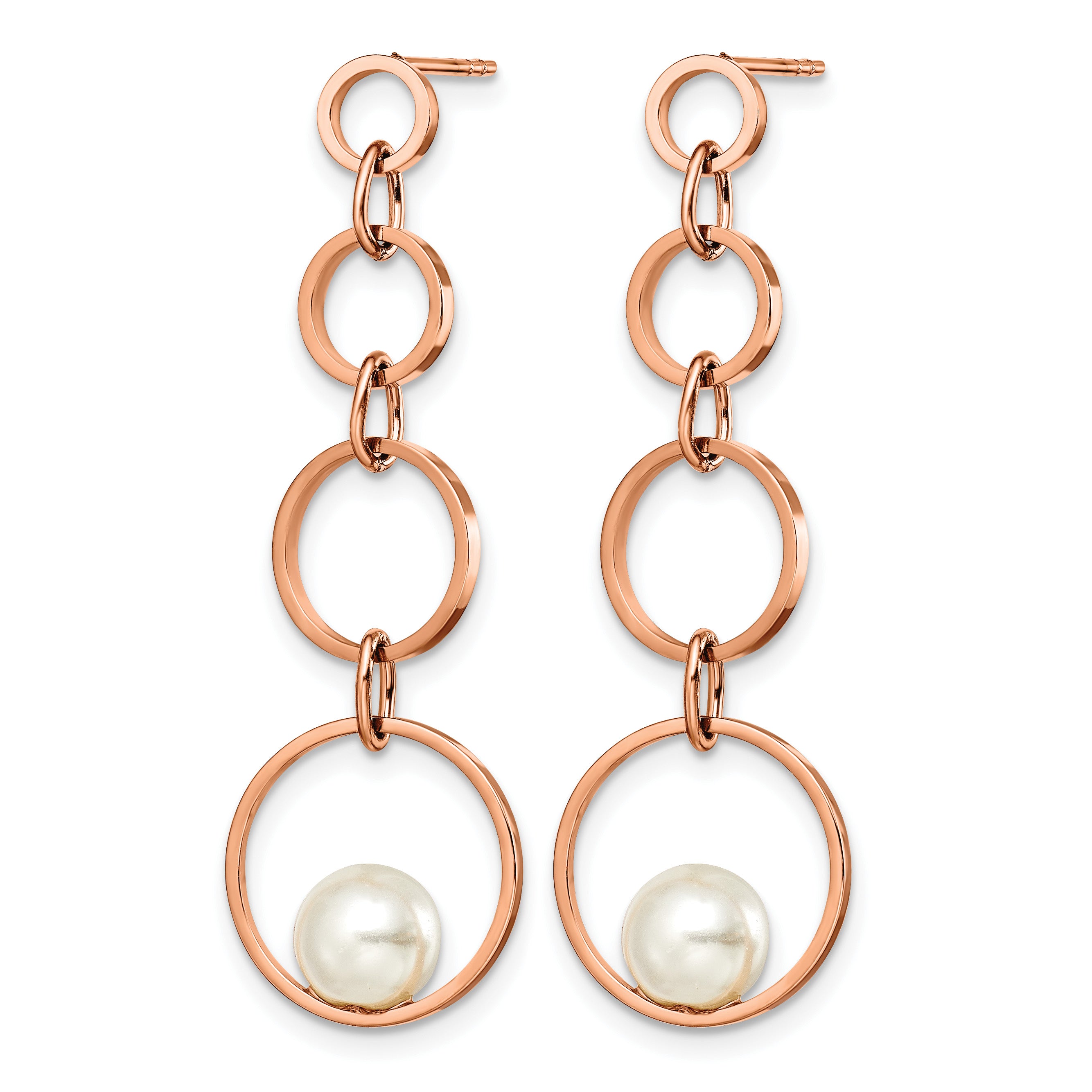 Stainless Steel Rose Gold-Tone Polished Pear Simulated Pearl Drop Dangle Earrings for Women Secondary image
