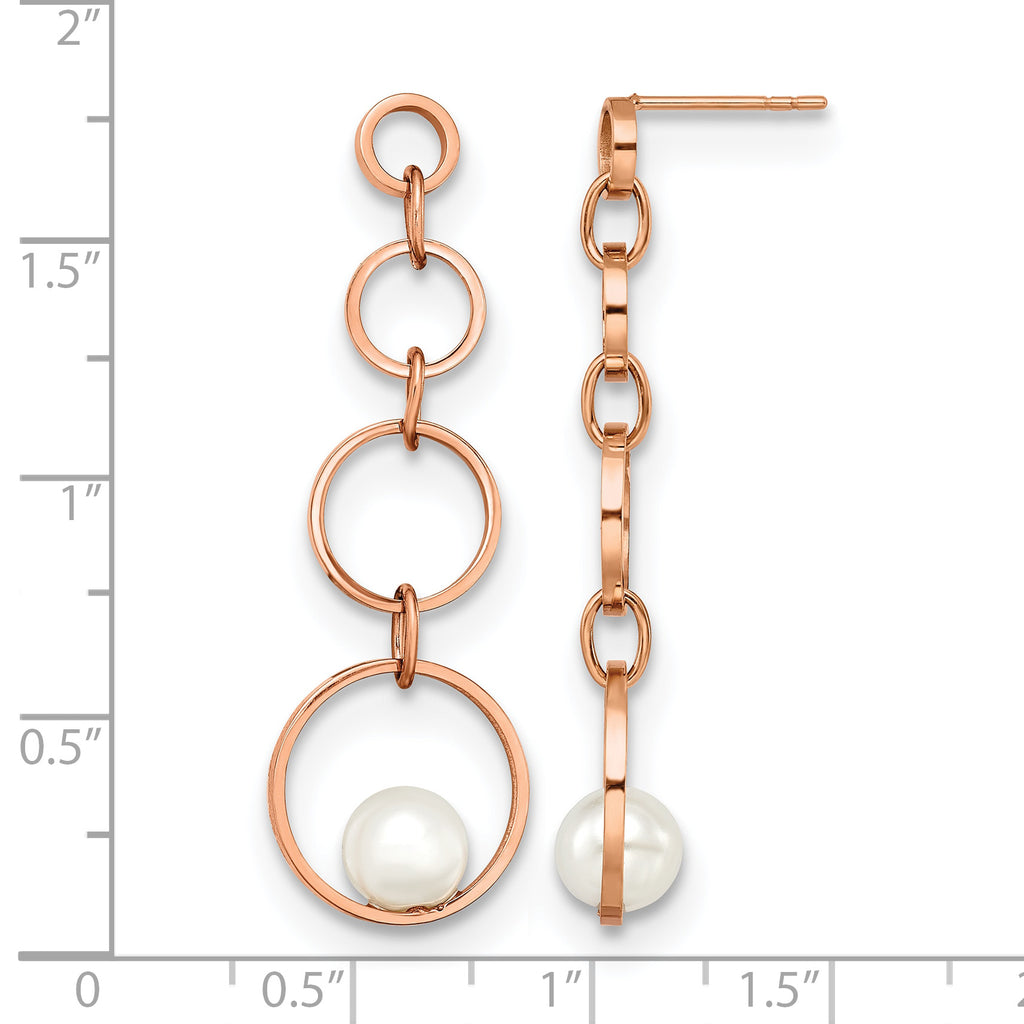 Stainless Steel Rose Gold-Tone Polished Pear Simulated Pearl Drop Dangle Earrings for Women