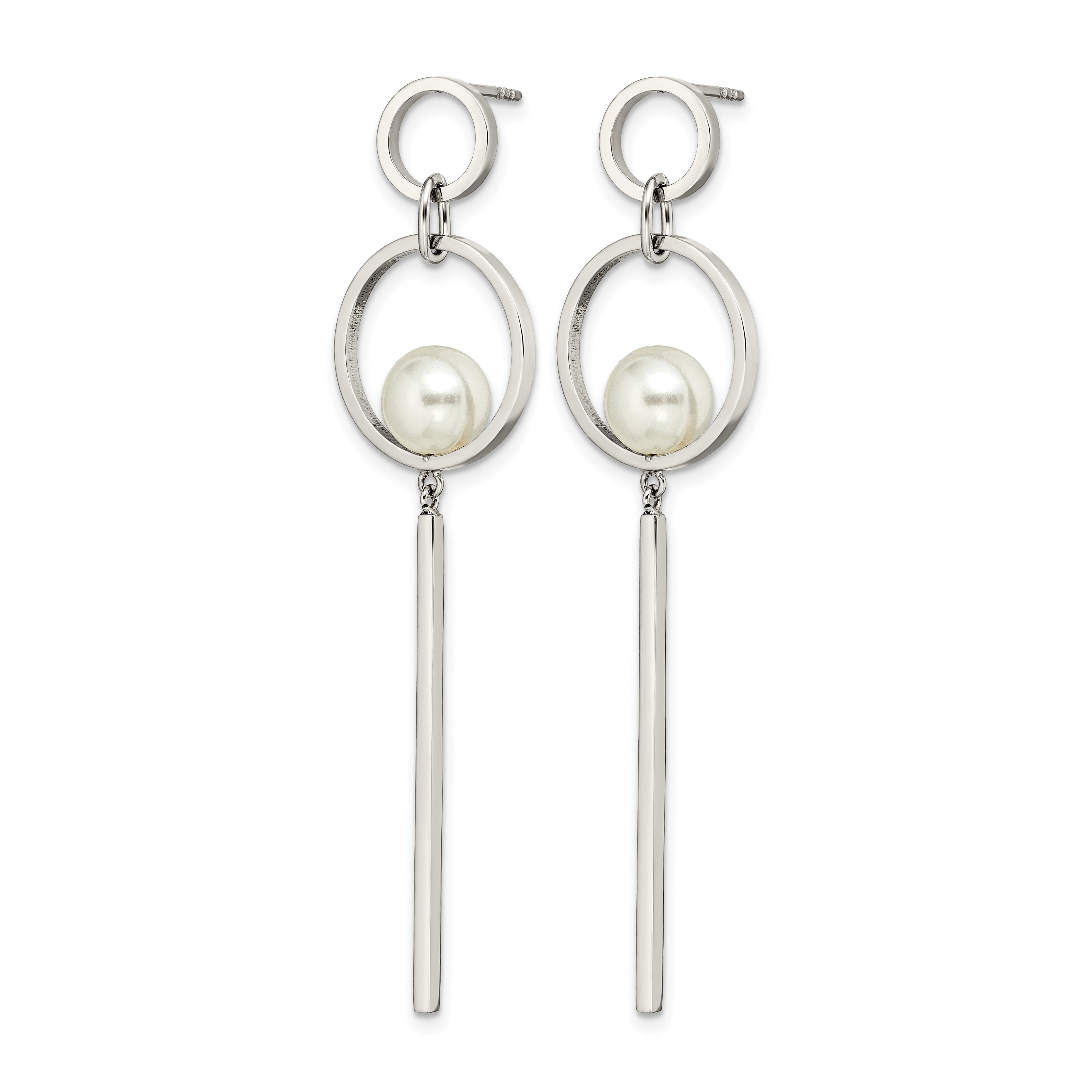 Stainless Steel Polished Pear Simulated Pearl Drop Dangle Earrings for Women Secondary image