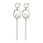 Stainless Steel Polished Pear Simulated Pearl Drop Dangle Earrings for Women
