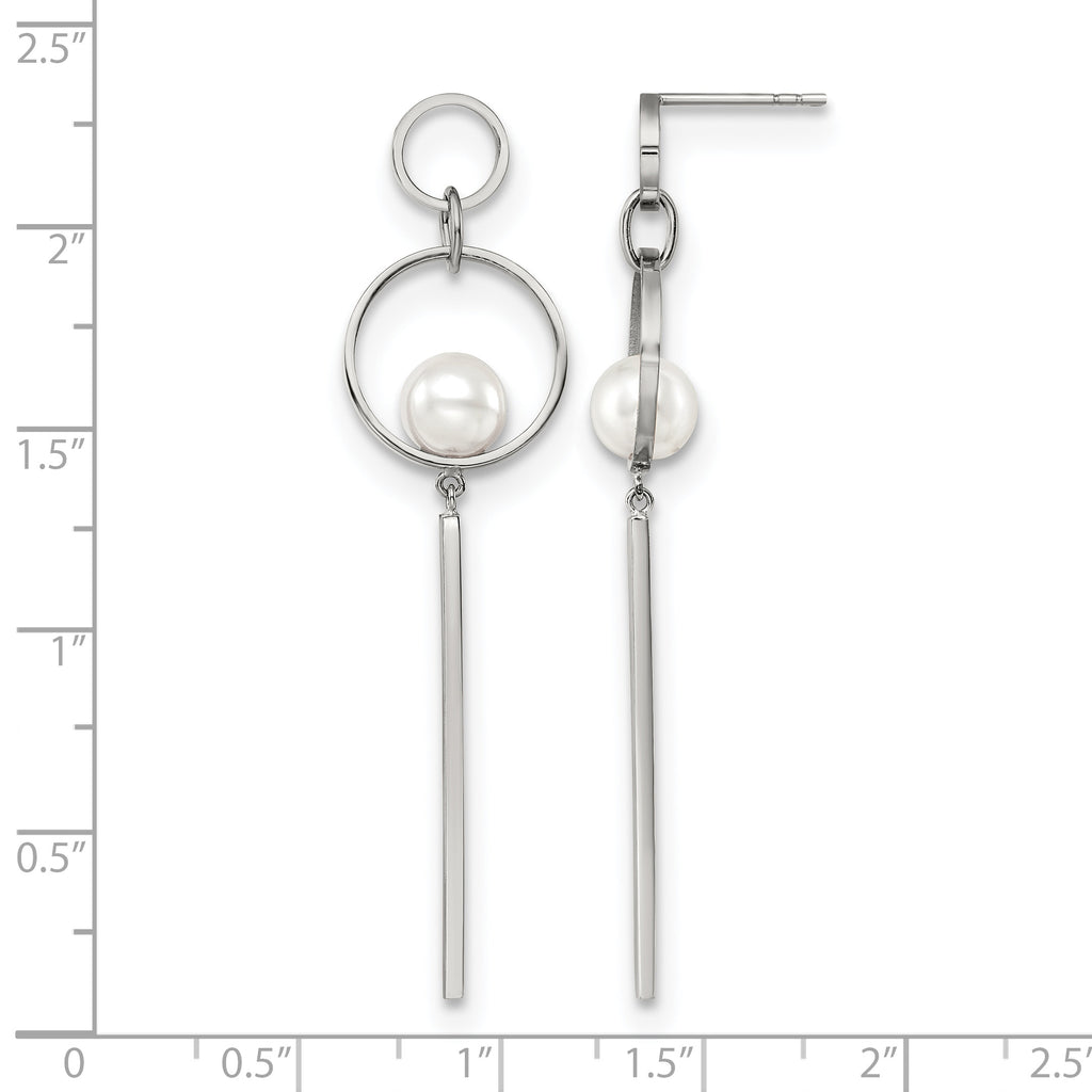 Stainless Steel Polished Pear Simulated Pearl Drop Dangle Earrings for Women