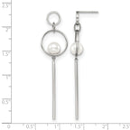 Stainless Steel Polished Pear Simulated Pearl Drop Dangle Earrings for Women