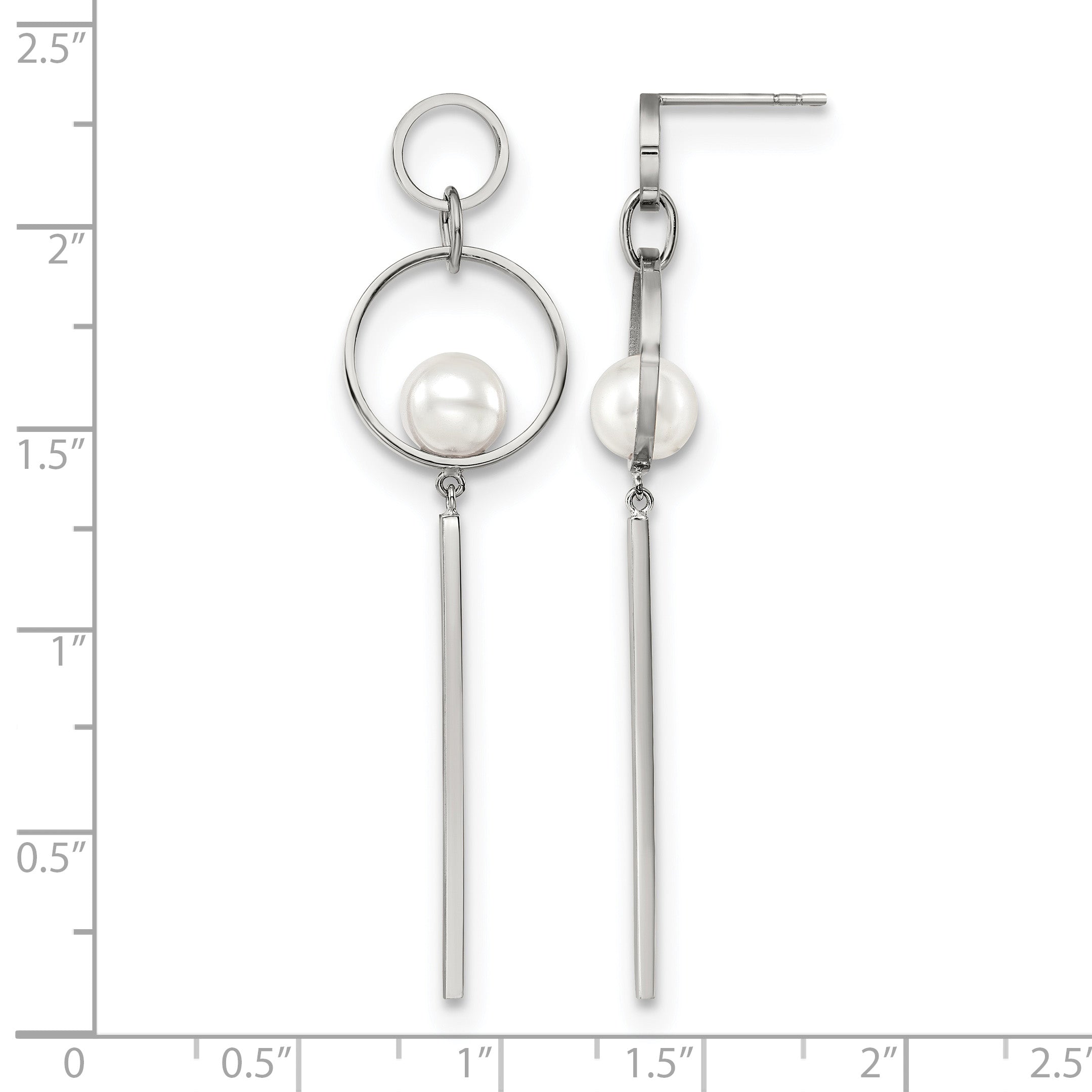 Stainless Steel Polished Pear Simulated Pearl Drop Dangle Earrings for Women