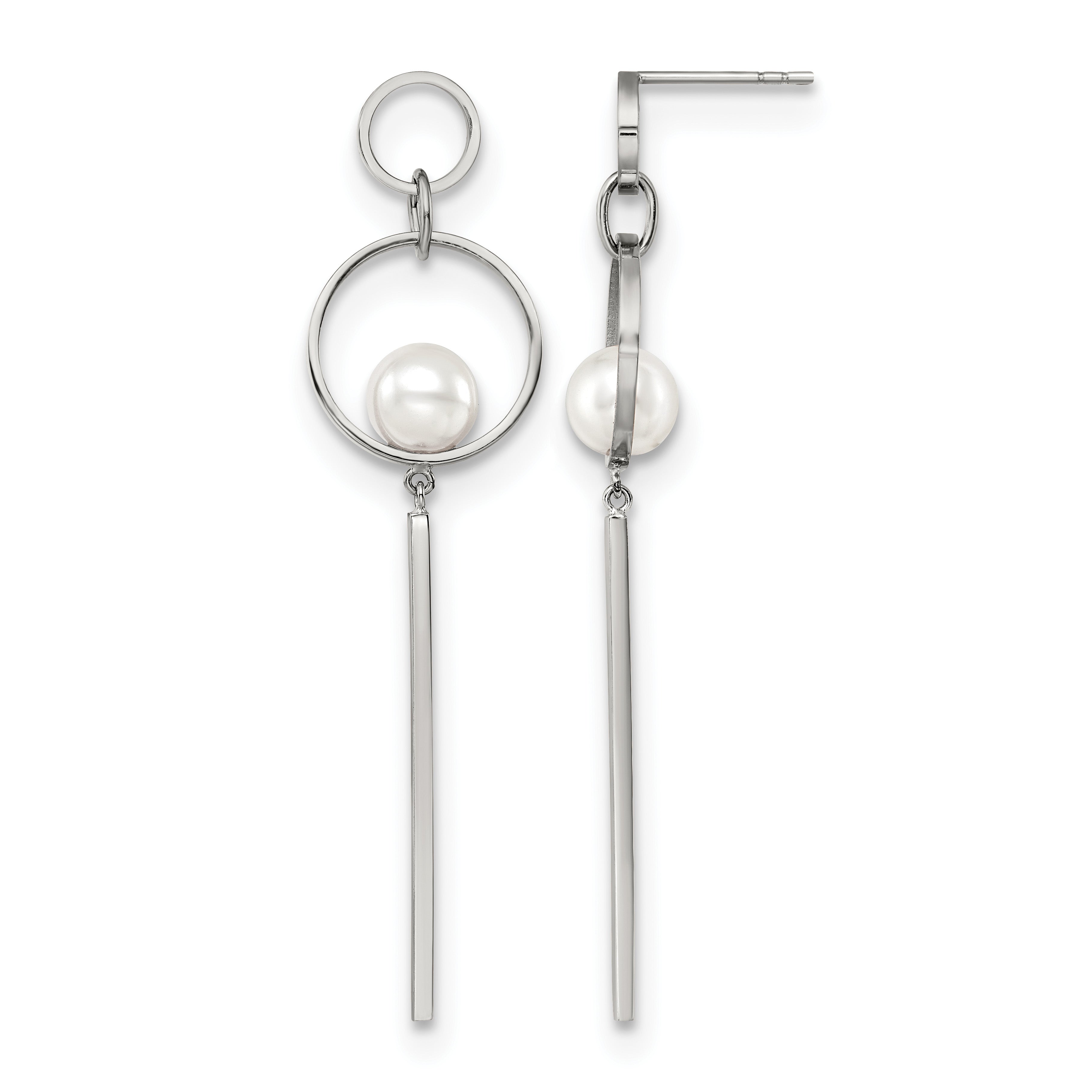 Stainless Steel Polished Pear Simulated Pearl Drop Dangle Earrings for Women Main image