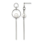Stainless Steel Polished Pear Simulated Pearl Drop Dangle Earrings for Women