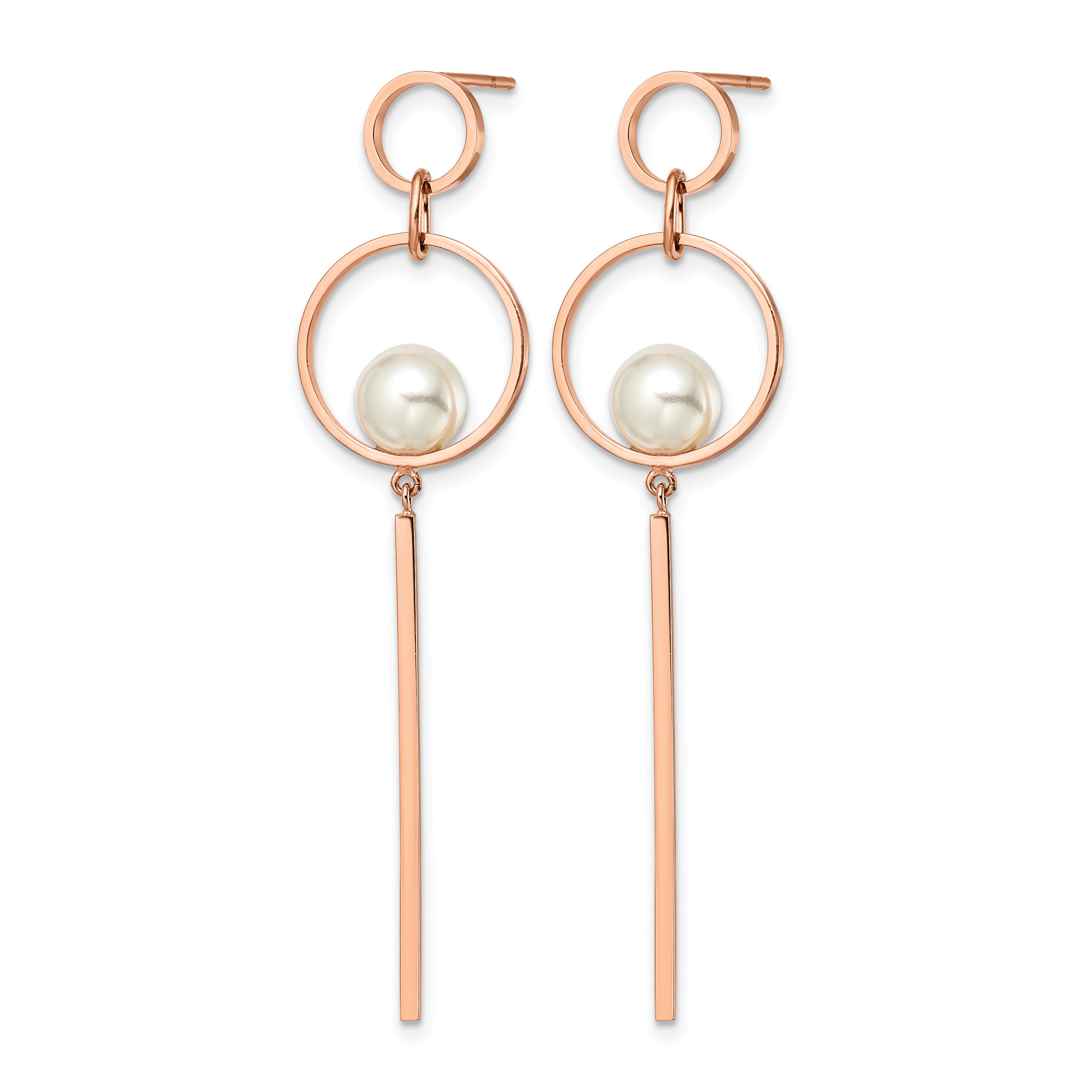 Stainless Steel Rose Gold-Tone Polished Pear Simulated Pearl Drop Dangle Earrings for Women Secondary image