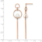 Stainless Steel Rose Gold-Tone Polished Pear Simulated Pearl Drop Dangle Earrings for Women