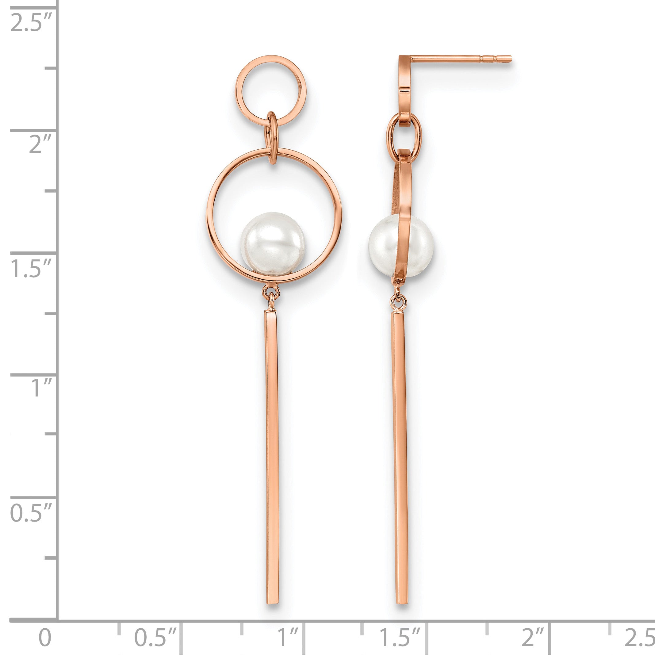 Stainless Steel Rose Gold-Tone Polished Pear Simulated Pearl Drop Dangle Earrings for Women