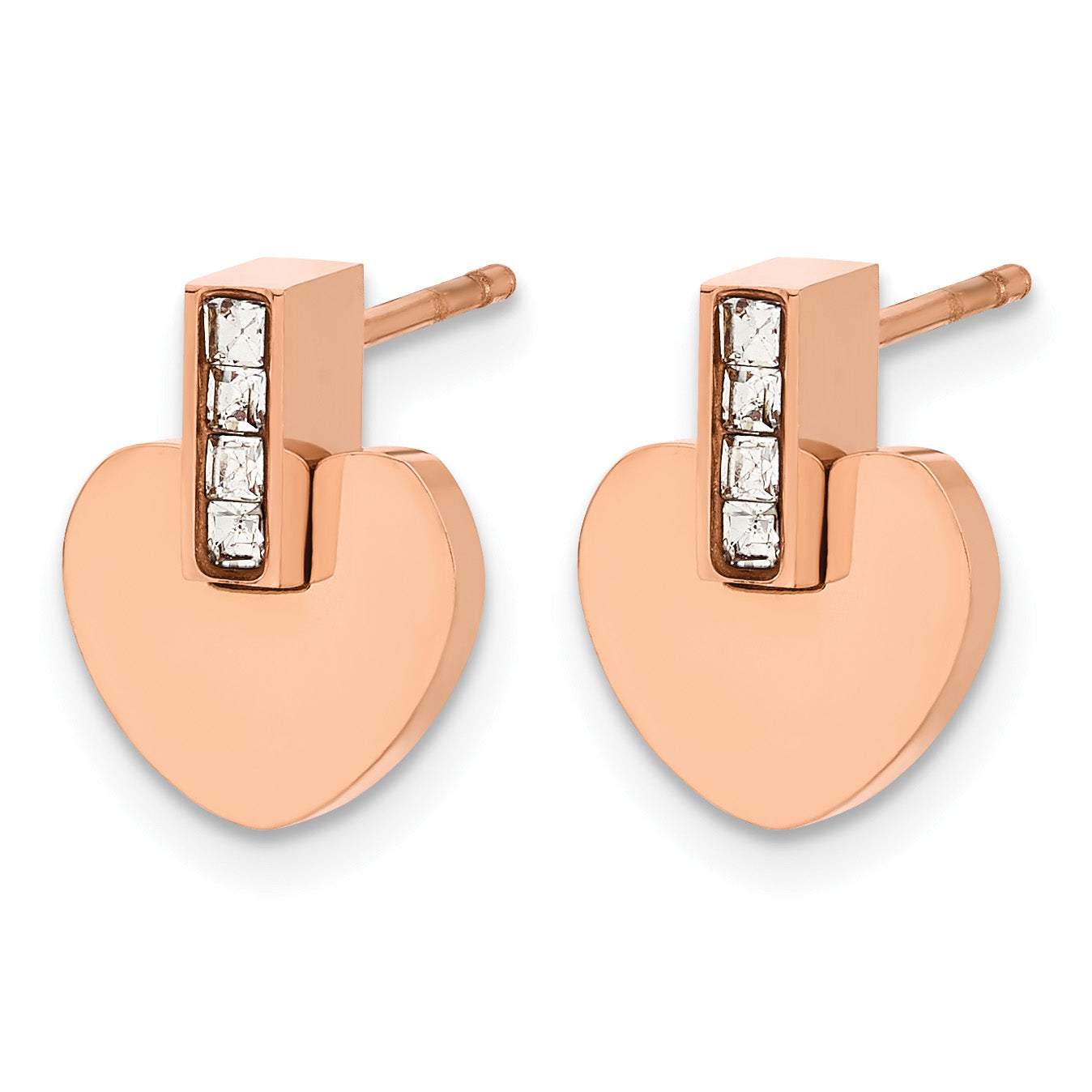 Stainless Steel Rose Gold-Tone Polished Heart Cubic Zirconia Button Earrings for Women Secondary image