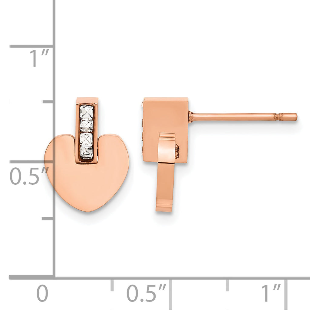 Stainless Steel Rose Gold-Tone Polished Heart Cubic Zirconia Button Earrings for Women