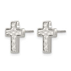 Stainless Steel Polished & Brushed Textured Cross Button Earrings