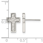 Stainless Steel Polished & Brushed Textured Cross Button Earrings