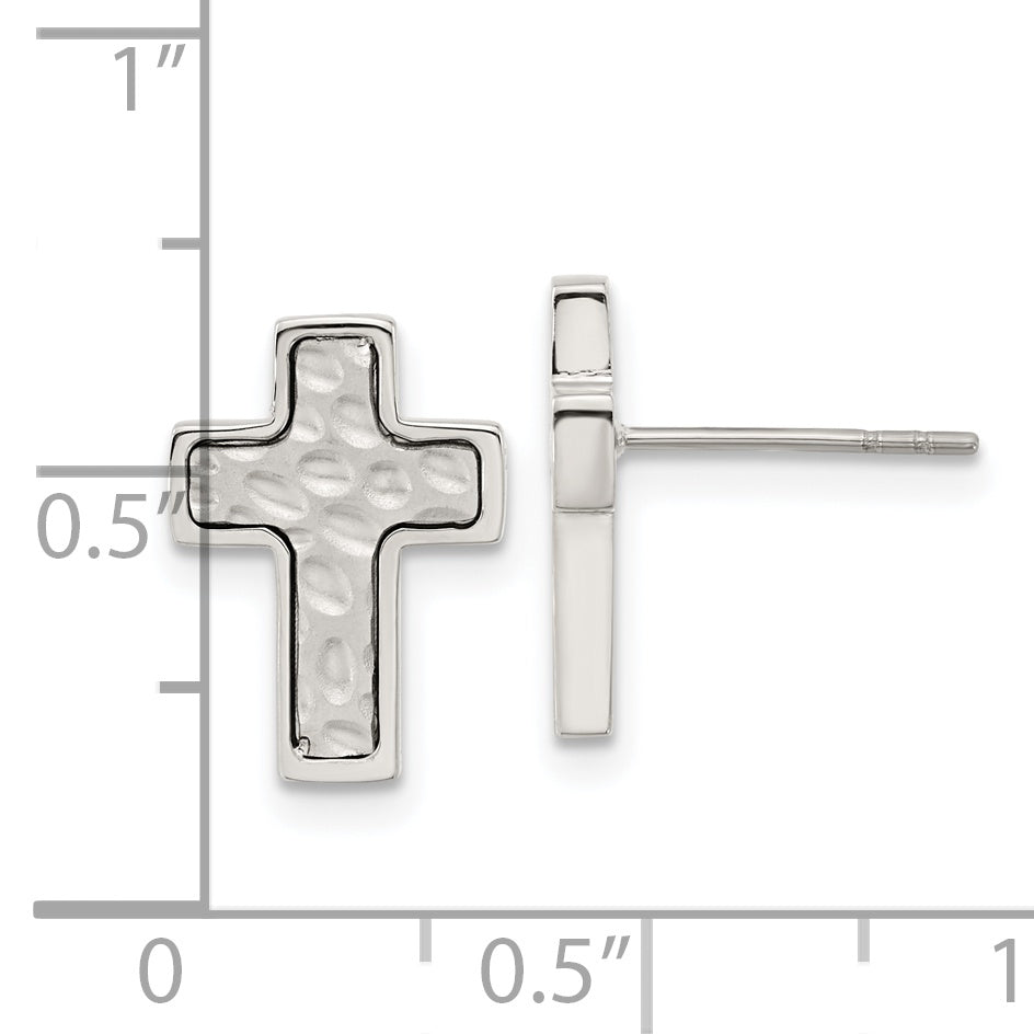 Chisel Stainless Steel Brushed Polished and Textured Cross Post Earrings
